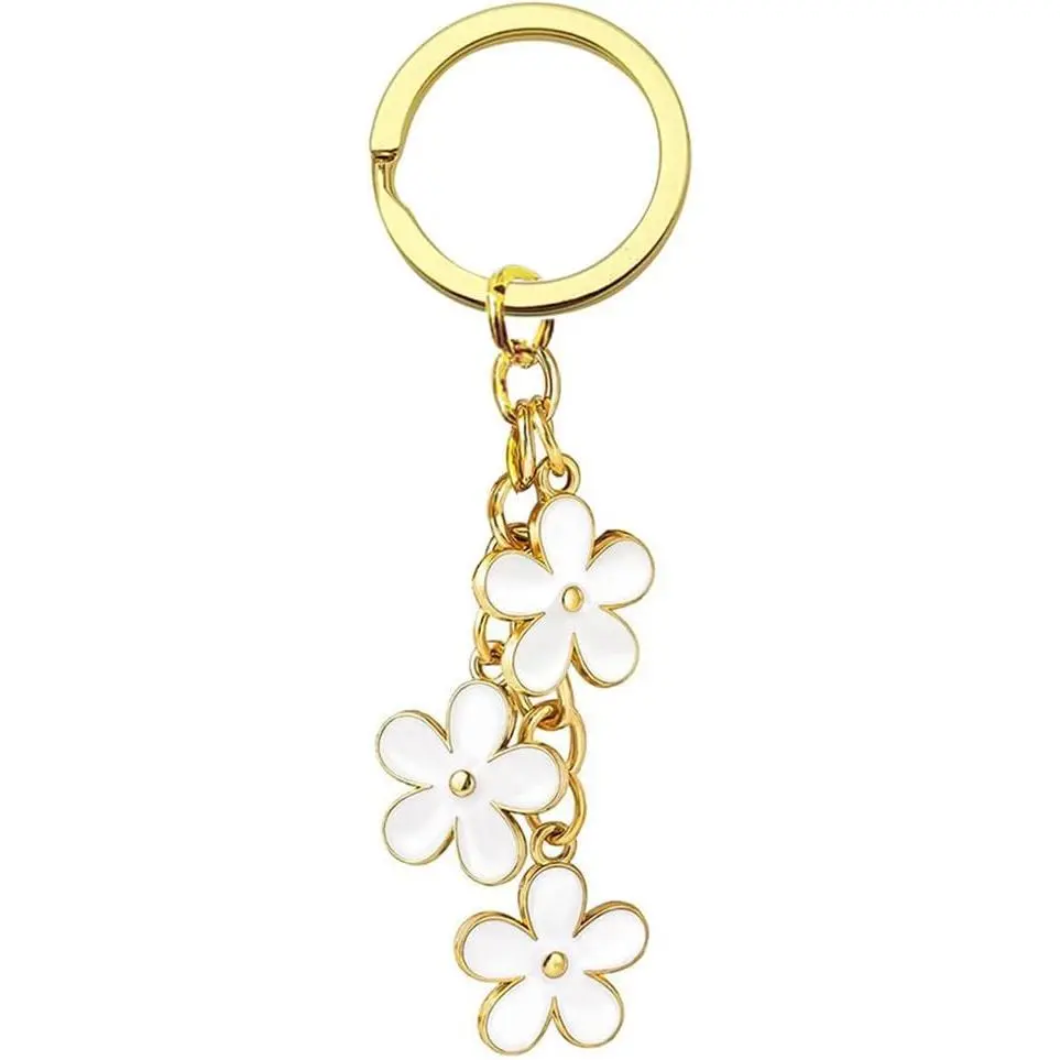 Meimimix Flowers Charms Enameled Keychain Chain Tassel Keyring For Women Girls Purse Bag Accessories Jewellery