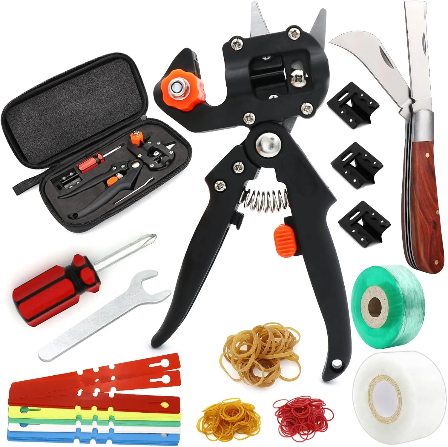 Garden Grafting Tool Kits,  2 in 1 Pruning Tools Including Grafting Knife Replacement Blades Grafting Tapes Rubber Bands and Labels for Plant Branch Vine Fruit Tree Cutting