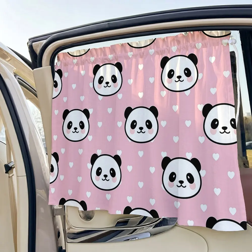 1pc Car Sunshade, Cute Panda Heart Print Adjustable Car Shade, Suction Cup Side Curtain, Car Window Sunshades, Summer UV Protection, Easy Install, Privacy Guard, Travel & Camping