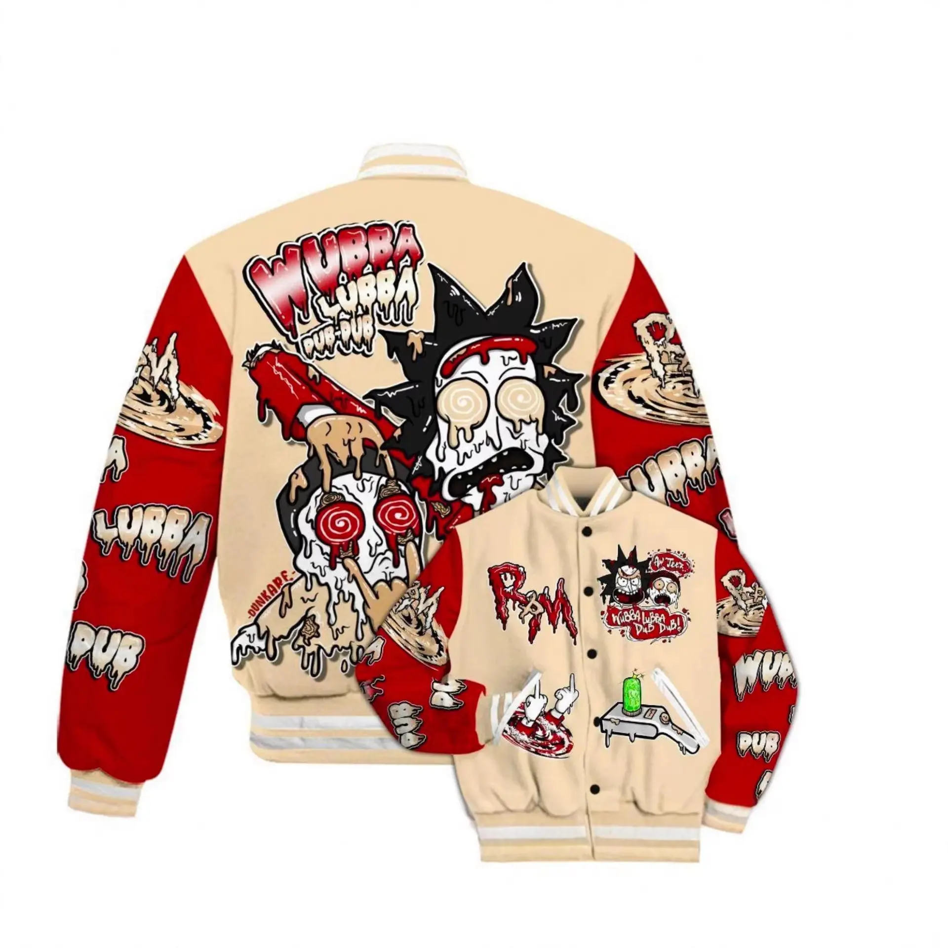 Hip Hop Streetwear Color Block Varsity Jacket NY Angel Money Drip Letter Flame Dice Graphic Button Up Baseball Bomber Coat