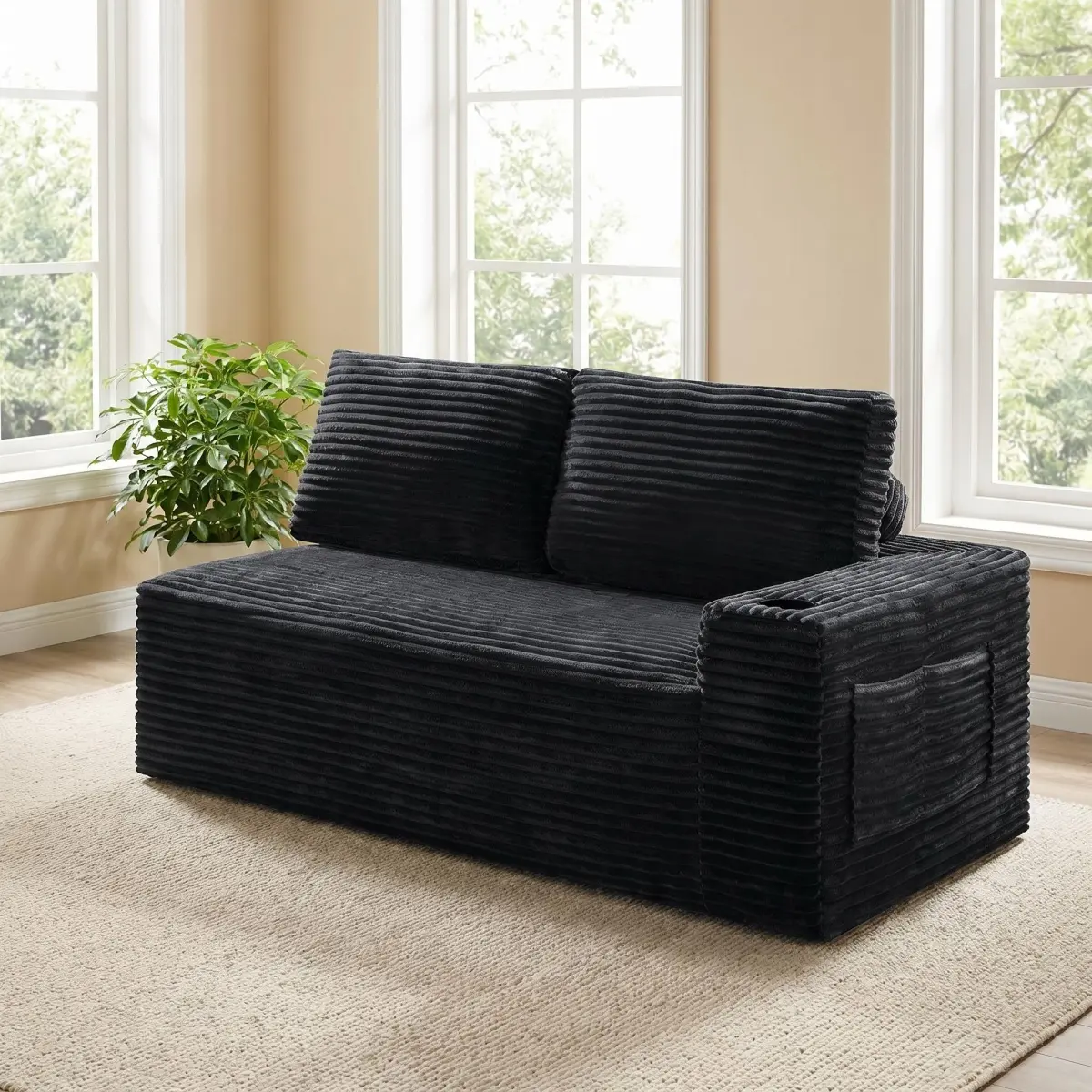 Boneless Sofa Couch Leveseat with Cup Holder and Side Pocket, Deep Seat Sleeper Couches Reading Chairs, Cloud Sofas with Throw Pillow & Backrest Pillow, No Assembly Required