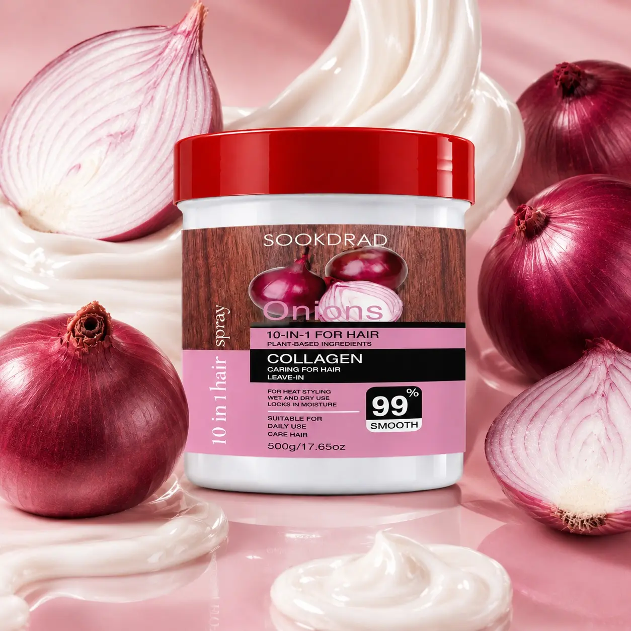 10-In-1 Hair Leave-In Treatment, Onion Collagen, 99% Smooth, Lock Moisture, Wet Dry Use, Heat Styling, Daily Hair Care, Leave-In Conditioner