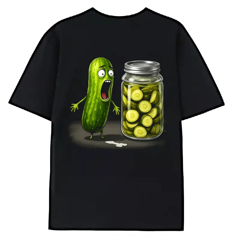 Men's classic cotton short-sleeve t-shirtFunny yet scary anthropomorphic pickled cucumber, cute and interesting patterned T-shirt with a round neckline, suitable for casual daily wear