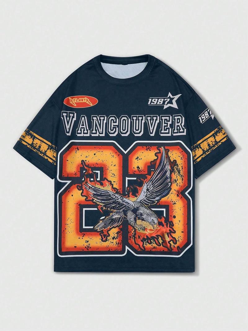 Men's Eagle Print Round Neck Graphic Tee, Regular Fit Casual Short Sleeve T-Shirt for Summer, Men's Top for Daily Wear, Streetwear