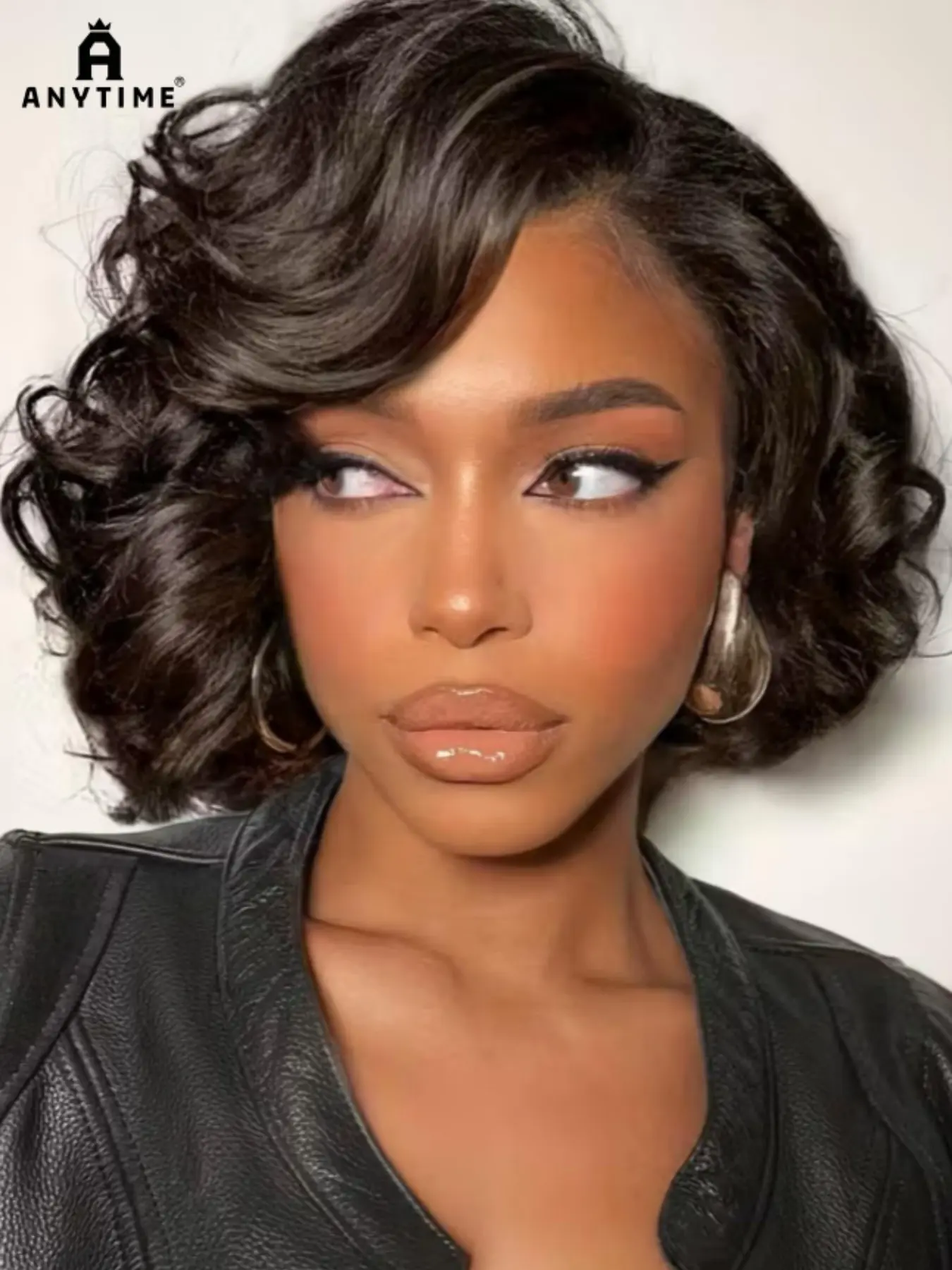 Women's Short Wavy Bob Wig, Large Volume Side Part Wig, 100% Human Hair, 13x4 Lace Front, Suitable for All Women