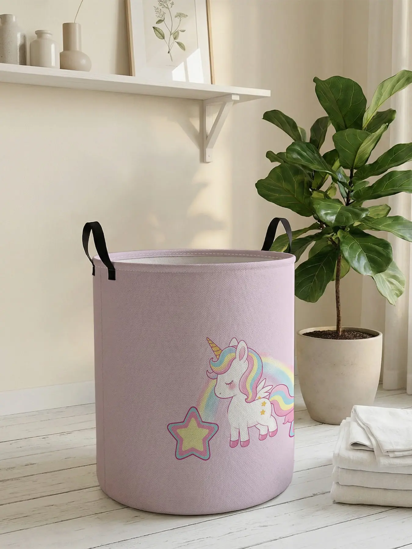 Colorful Unicorn Print Laundry Basket with Handle, Durable Foldable Storage Bag, Large Capacity Clothes Organizer, Toy Box