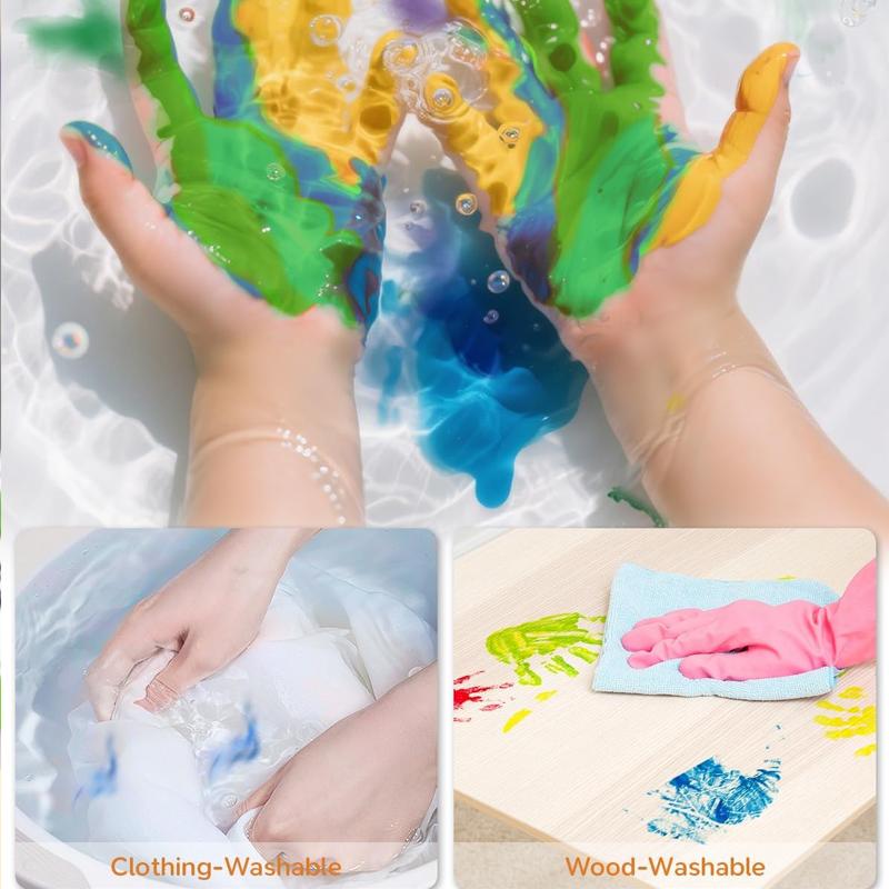 27 PCS Finger Paint, Washable Paint for Todllers 1-3, Non-Toxic 12 Vibrant Colors (2.1fl oz/60ml )(1.22fl oz/36ml ) , Palette, Apron, Brush, Eye Stickers, Baby Safe Paints for Hand and Feet, Safe Preschool for Kids Gift/Art/School Supplies, back to school