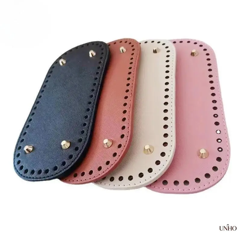 4PCS Premium PU Leather Oval Bag Base Plate, 22×10Cm Cross Grain Crochet Bag Bottom, Anti-Collapse Bag Support With Pre-Punched Sewing Holes For Knitting Handbags