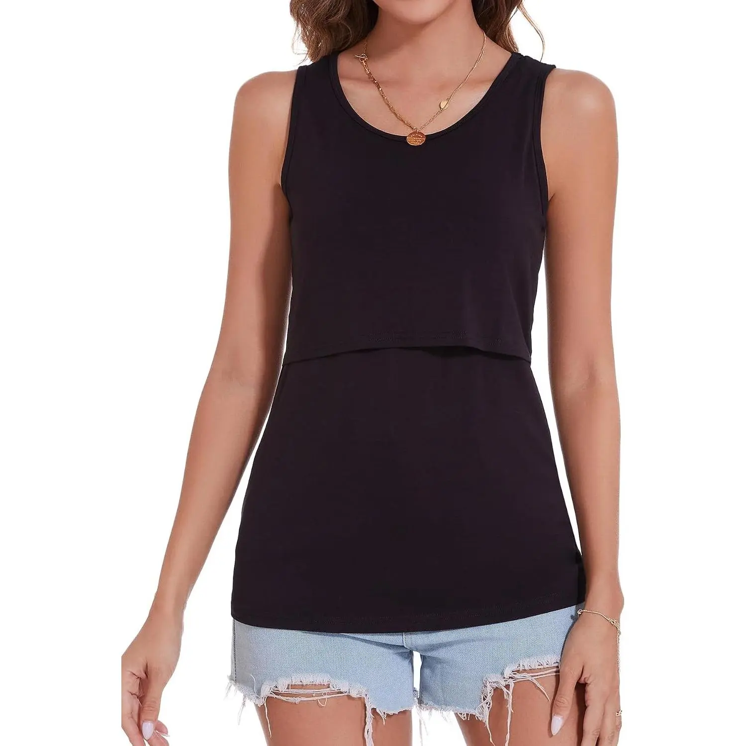 Women’s Maternity Nursing Tank Top for Breastfeeding S-XXL | Casual Comfort Regular Nursing Tank, Lift-up Access Discreet Feeding, 200gsm No See-through Breathable Stretchable Cotton