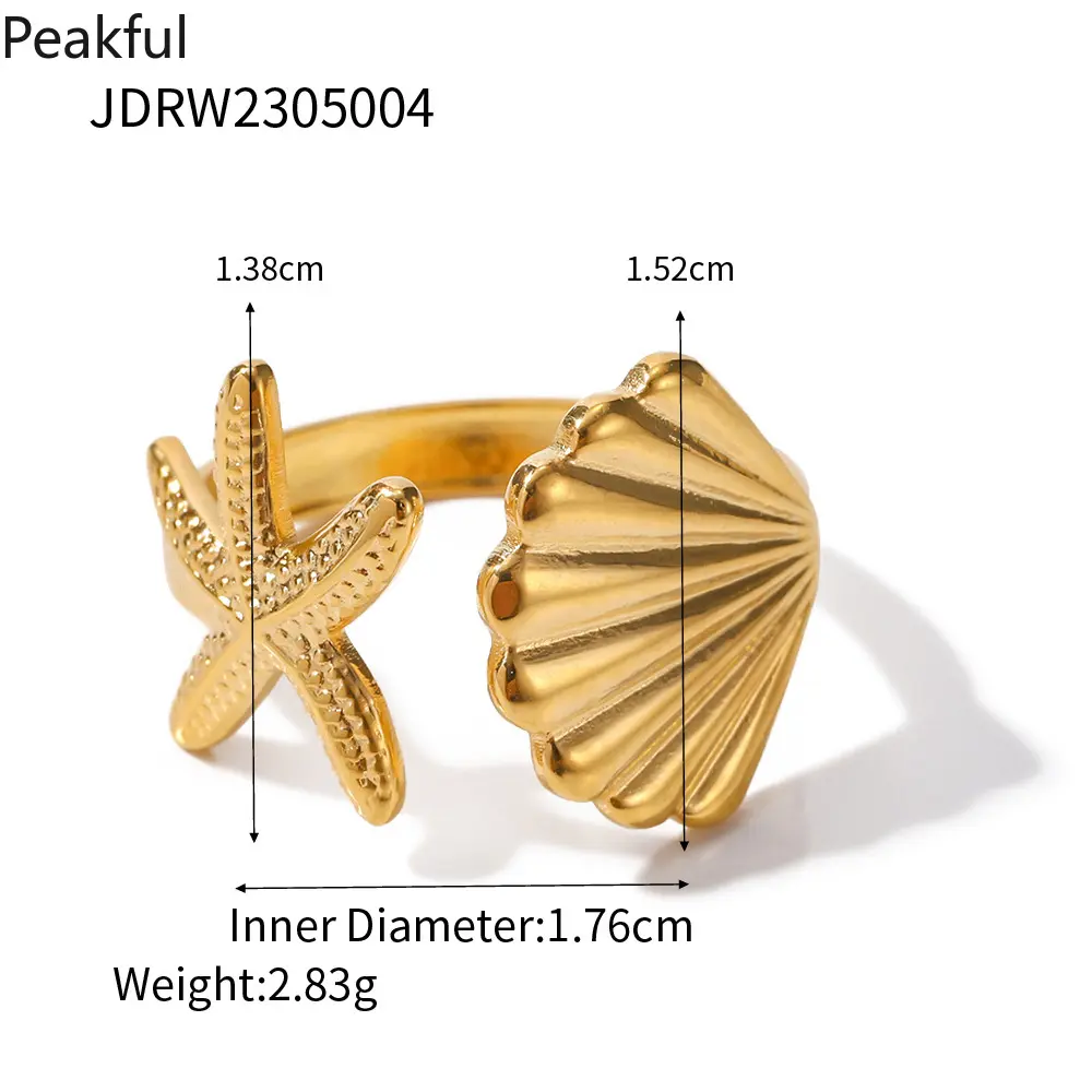 18K Gold Stainless Steel Starfish Ring, Ocean-Inspired Open Ring for Women, Coastal Jewelry Trendy Niche Accessory for Summer Beach Looks