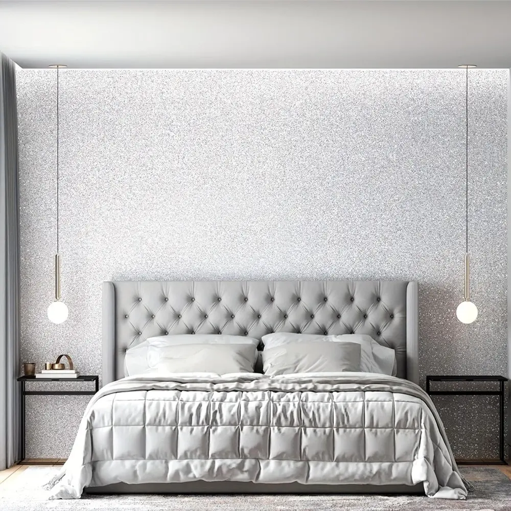 Modern Silver Color Glitter Wall Stickers, Removable Self-Adhesive Decorative Wallpaper, Ideal for Bedroom and Living Room