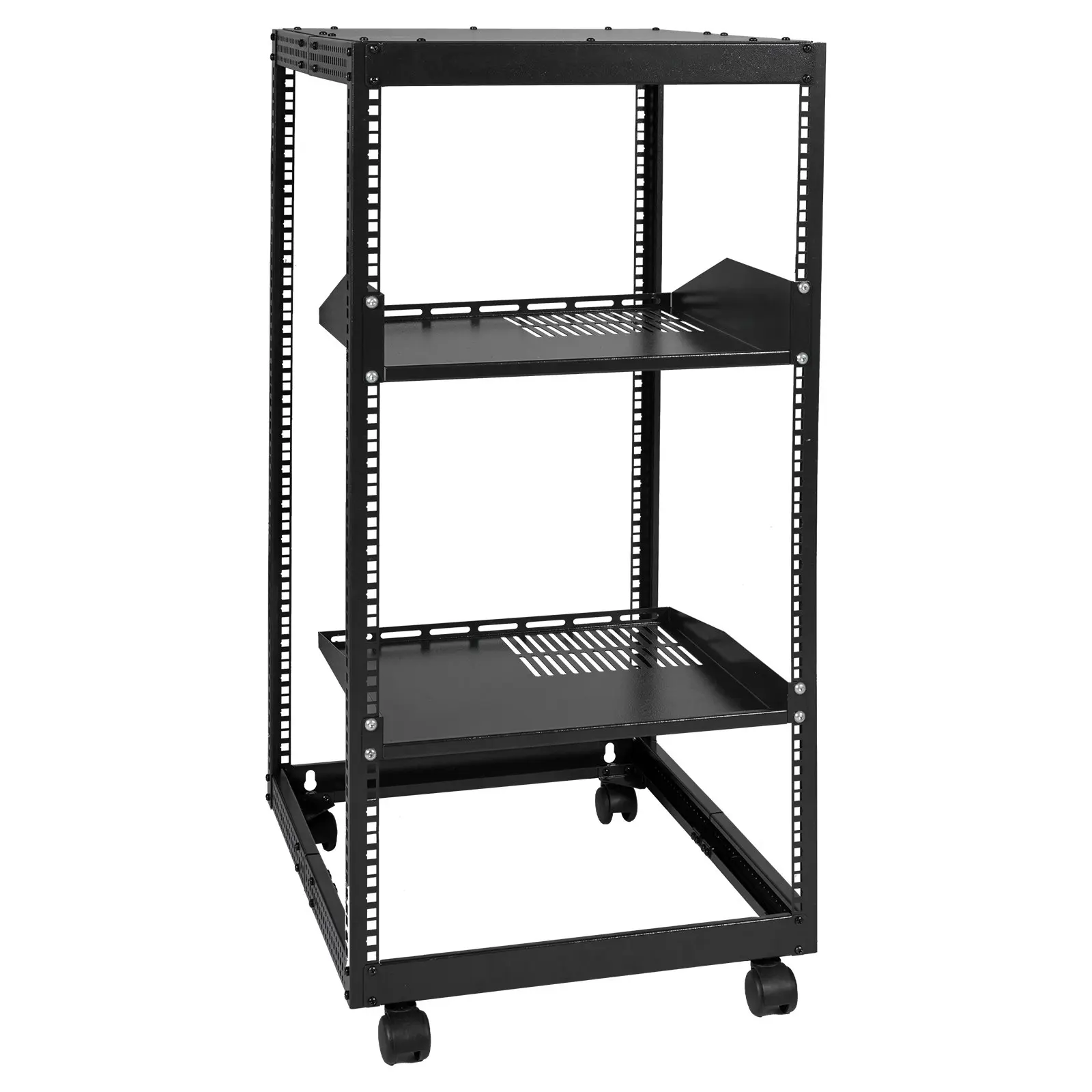 VEVOR 20U Height Carbon Steel Open Frame Server Rack, 23-40 in Adjustable Depth, Free-Standing or Wall Mount 4-Post AV Rack with Casters, Holds Networking IT Equipment, AV Gear, Router, Modem, Network Storage