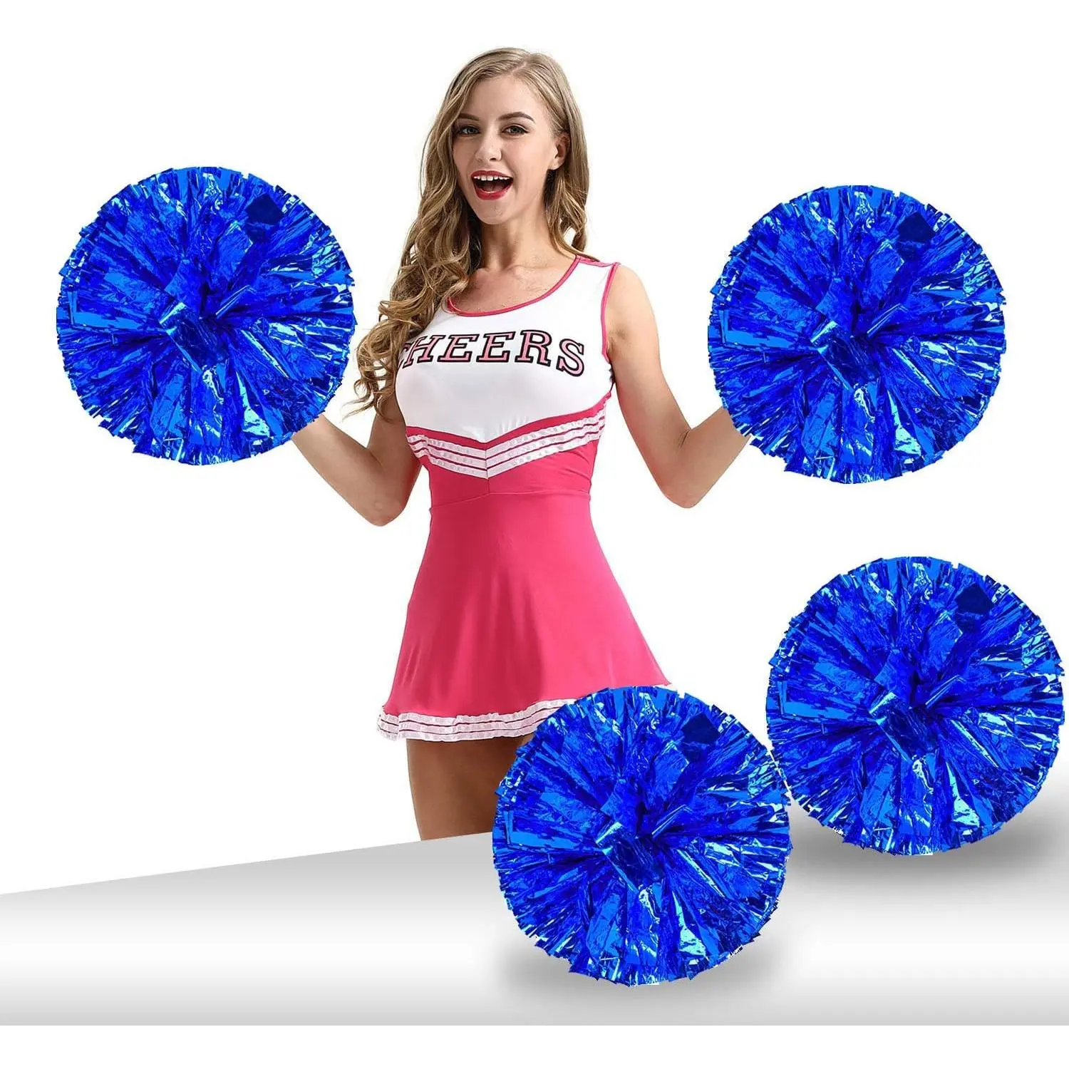 Pack of 4 Cheerleading Pom Poms 12 inch 80g Foil Plastic Metallic Cheerleader Pom Poms for    Adults Team Spirit Cheering