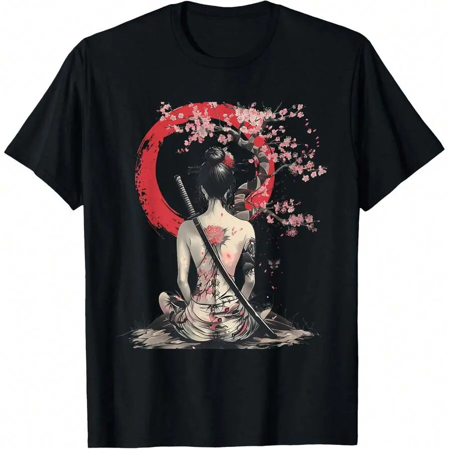 Japanese Samurai Girl Sakura Cherry Blossom Japanese Geisha T-Shirt