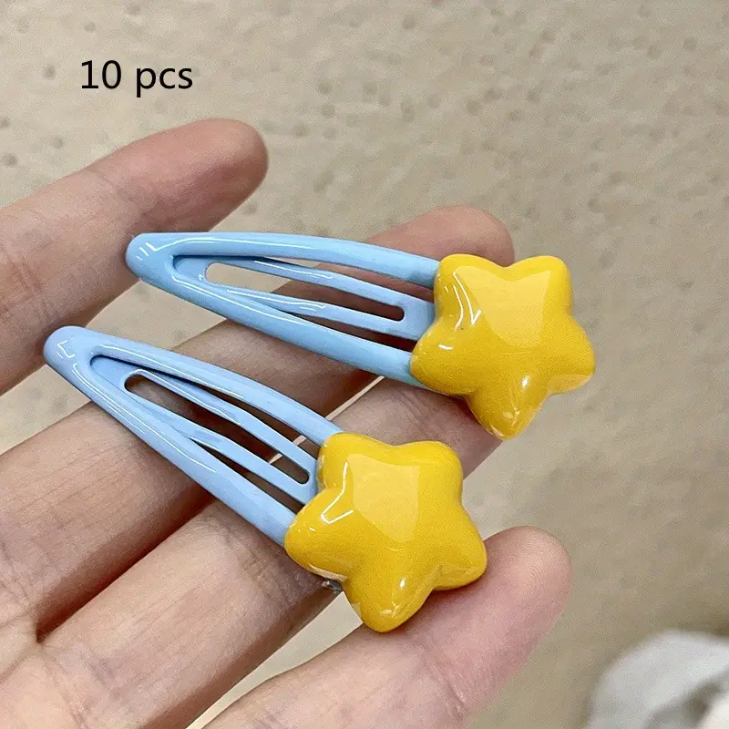 Set of 10 cute cartoon star hair clips—sweet plastic five-pointed star hair accessories in solid colors Super Cute Clips