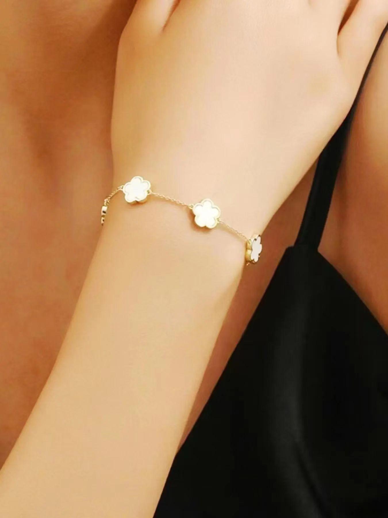 Cute Five Leaf Clover Design Charm Bracelet, Fashionable Jewelry for Women & Girls, Trendy All-match & Exquisite Jewelry for Birthday Gift