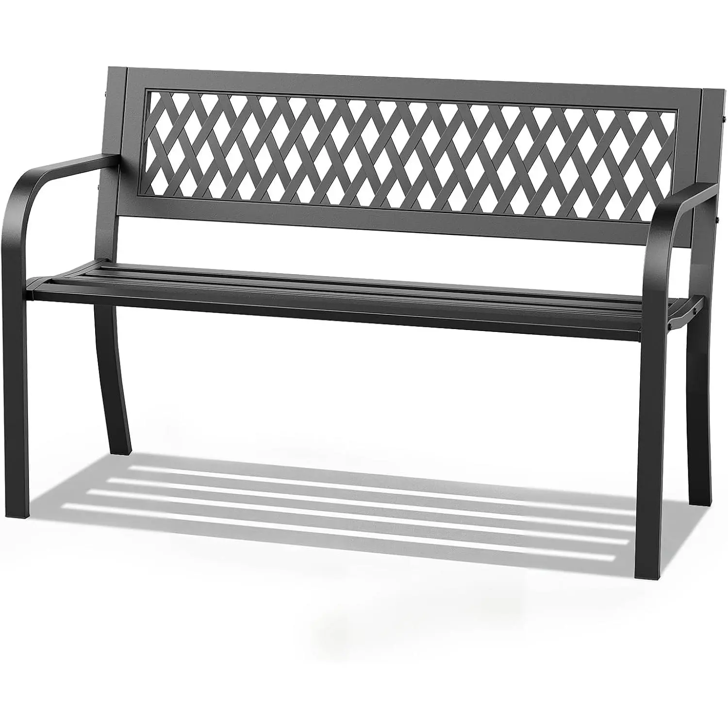FURNIEDGE Industrial Outdoor Metal Garden Bench with Fixed Arms, Backrest, 500lb Static Load Tested, Weatherproof Black Patio Bench for Porch, Yard