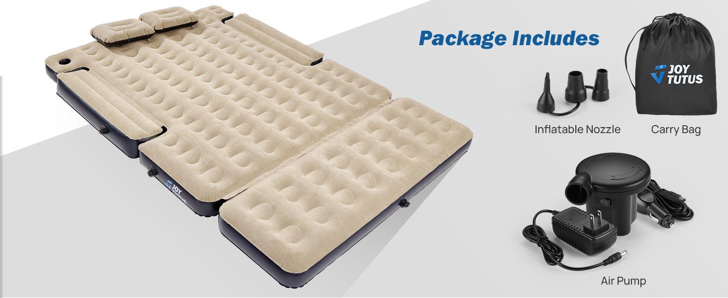 5.5-5.8Ft Truck Bed Air Mattress with Removable Tailgate Extension,Thickened Inflatable Full Size Short Truck Beds, with Air Pump&2 Pillows,Camel&Black
