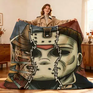 Jason Voorhees Horror Series Flannel Throw Blanket Digital Printed Warm Fleece Blanket Super Soft Cozy All Season Blanket for Bed Travel Camping Living Room Office