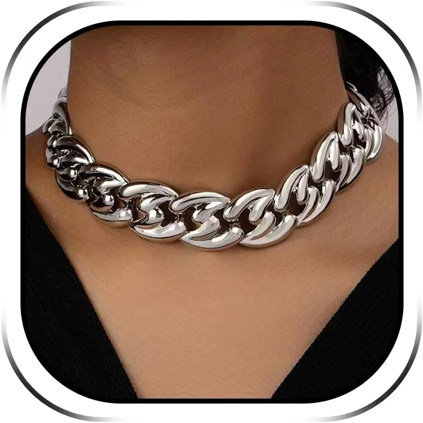 Chunky Chain Necklaces Women Statement  Necklace  Flat Snake Chain Choker Ribbed Design for Party, Dress  Gifts