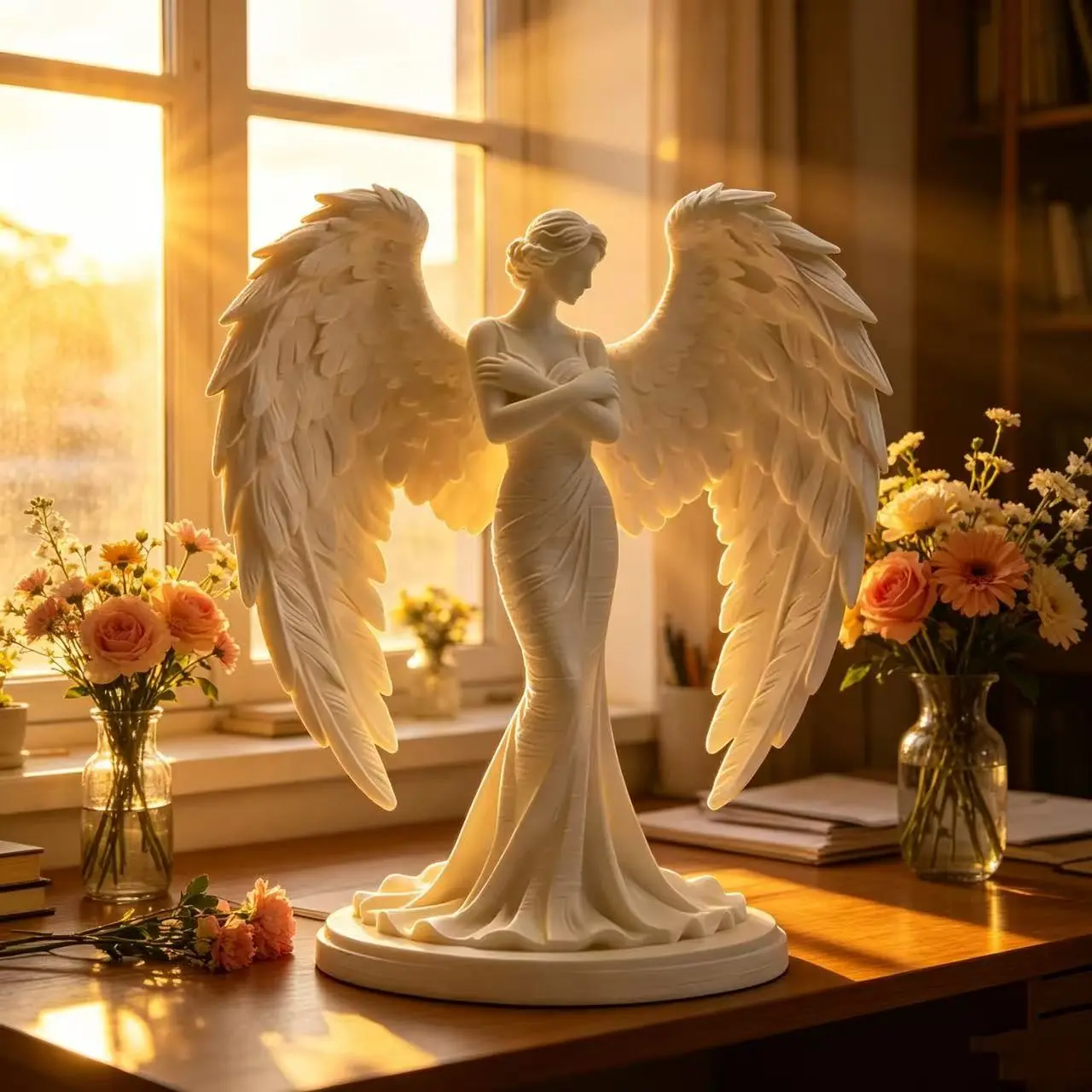 Trendy Hooded Angel Resin Sculpture with Wings, Artistic Desktop Decoration, Desktop Ornaments, Modern Male Angel Figurine, Unique Home Decor Piece