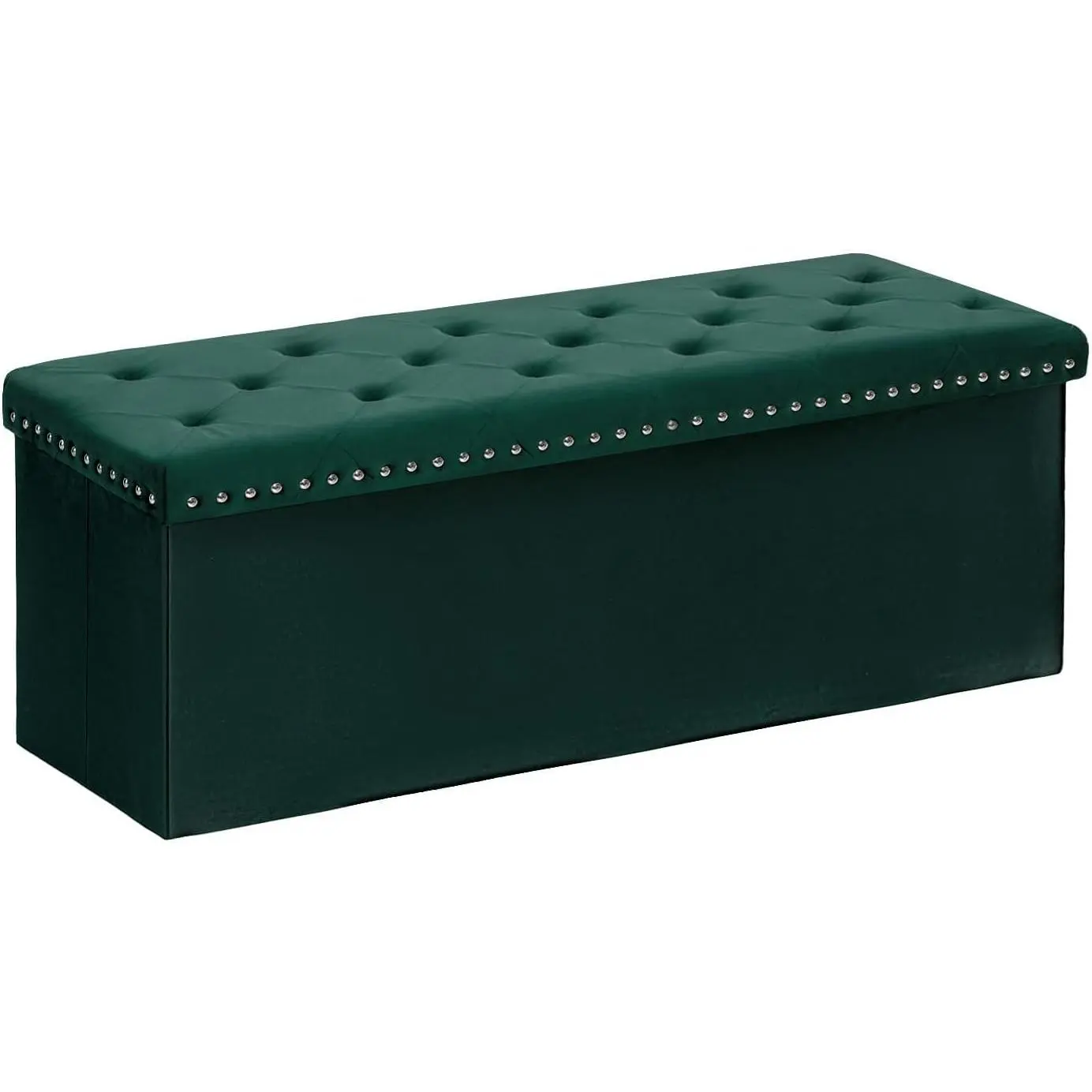 Storage Ottoman ench, Folding Tufted Ottoman with Storage,  140L  Chest ench for edroom, Luxury  Faric, 43 Inches Green