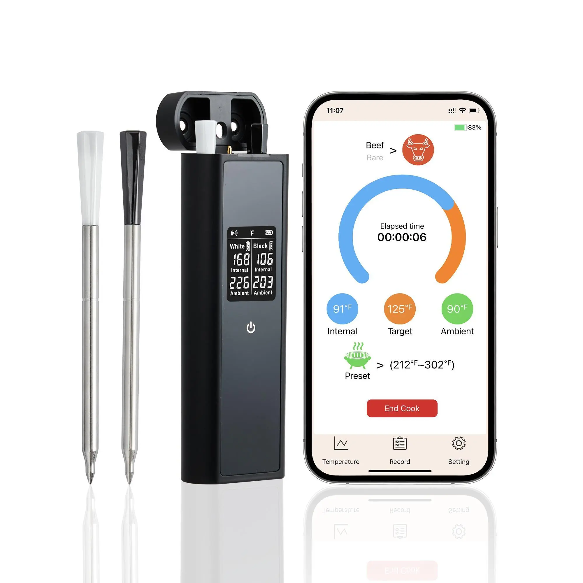 Wireless Meat Thermometer for Kitchen, Stainless Steel Metal Utensils, Single Probe, 820ft Long Range, IP67 Waterproof, Dual Detectors, App Control, Digital Display, 48H Battery, Dishwasher Safe, Dual Probes, Grilling, Handles
