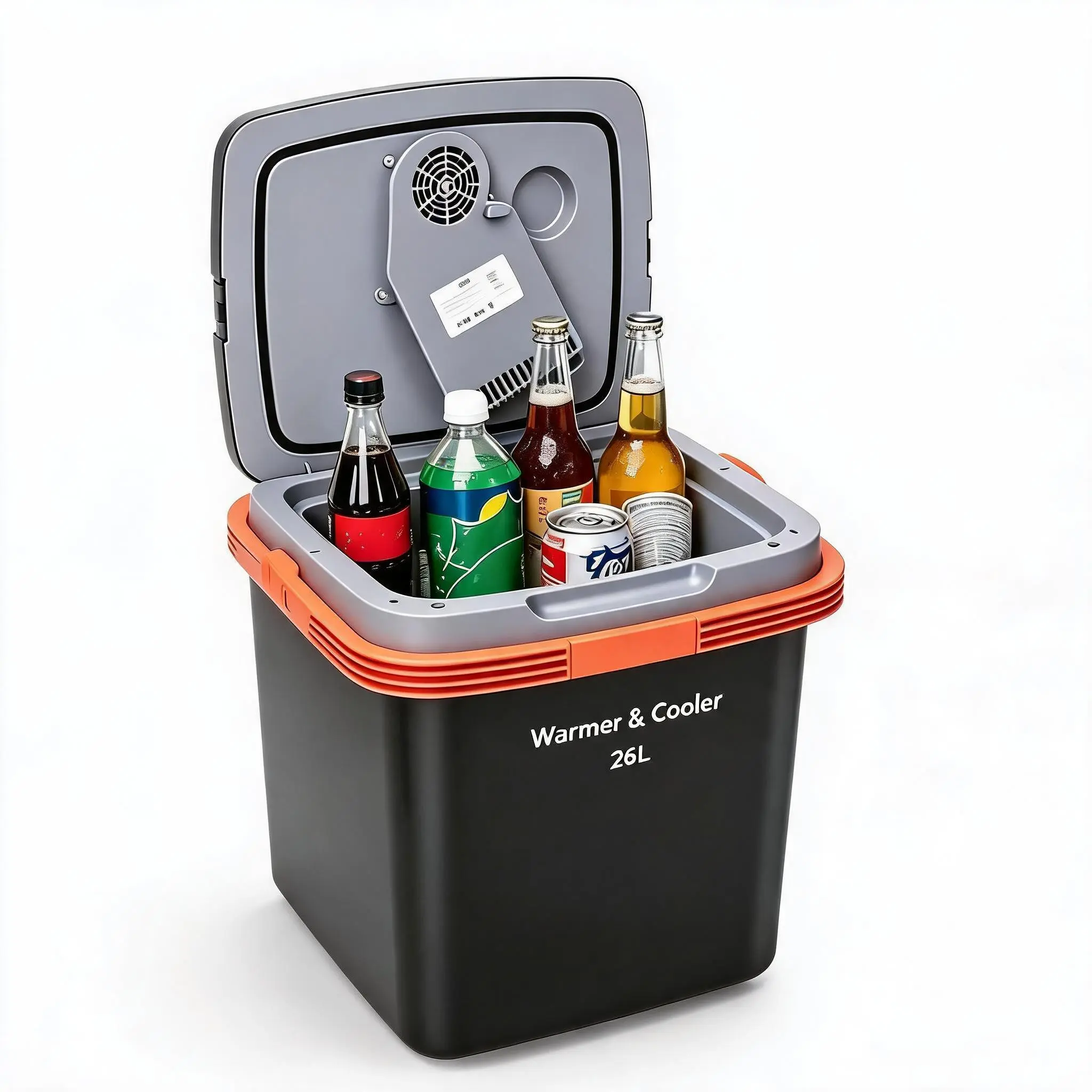 Garvee 26L Electric Cooler & Warmer Car Refrigerator - Portable 12V DC for Cars/Trucks + 110V AC Home Cord, Auto-Lock Carry Handle, Plug-In Cooling/Heating, Dual Power Mini Fridge, Black/Orange
