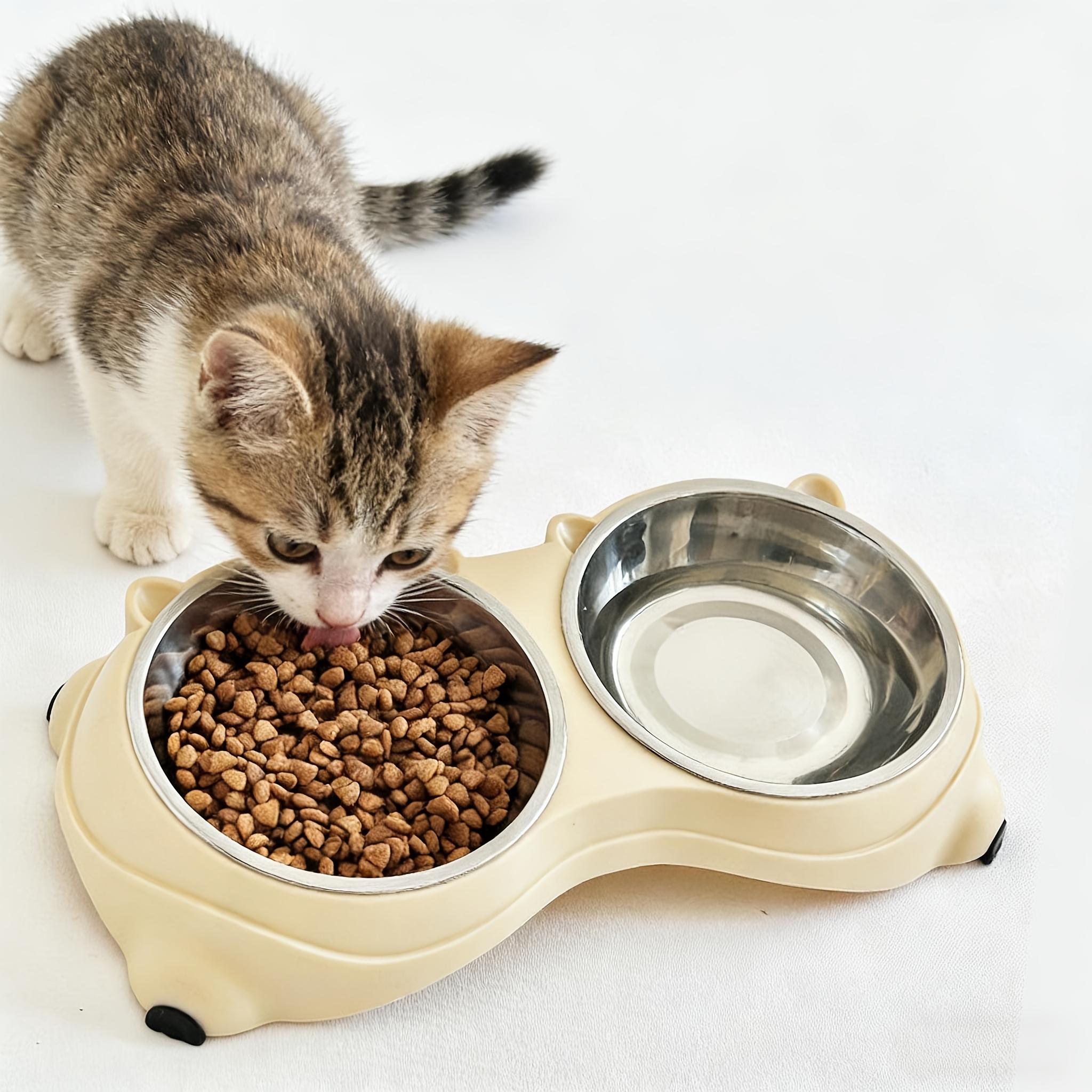 Cat anti-spill neck-protecting 2 stainless steel bowls, stainless steel ergonomic angled bowls, non-slip base pet feeding and water bowls, suitable for home and outdoor use
