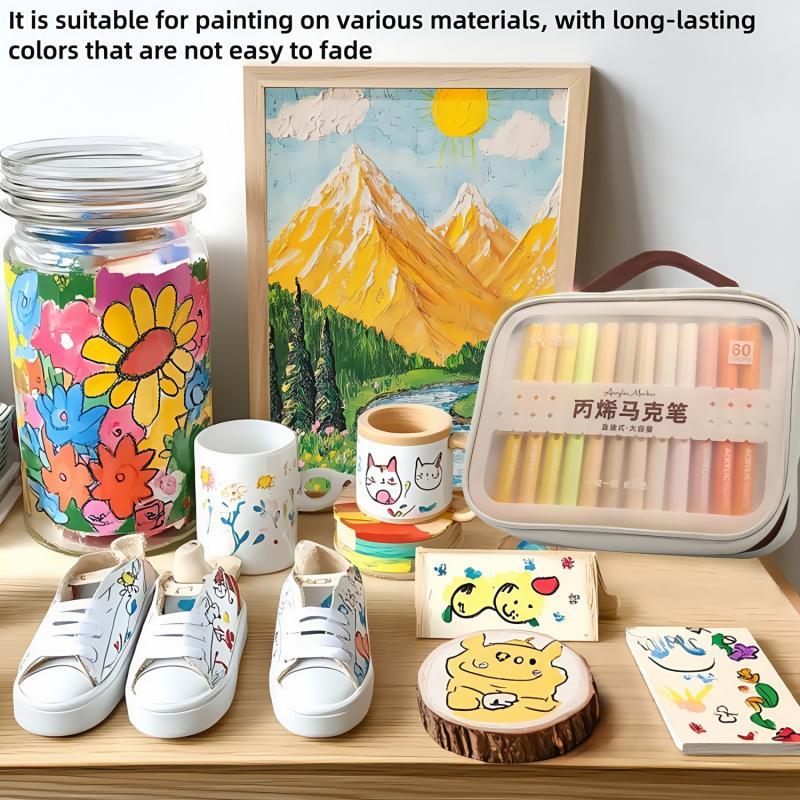 Acrylic Paint Marker Set, 24/36/48/60/84 Colors Non-toxic Acrylic Pens with Portable Storage Bag, Art Supplies for Home School Students, Art Drawing Supplies