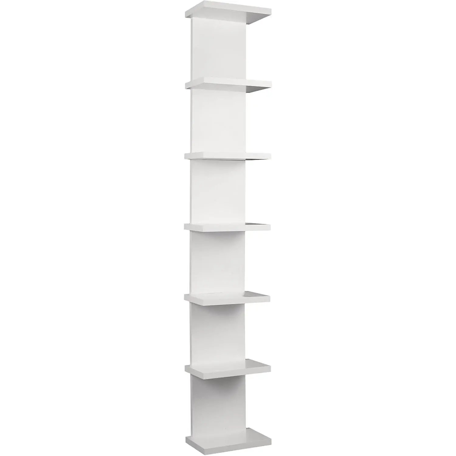 7 Tier Wall Shelf Unit - Narrow Smooth Laminate Finish - Vertical Column Wall Decor Mount Floating Storage  Decor Organizer Tall Tower Utility Shelf for Bedrooms, Living Rooms(White)