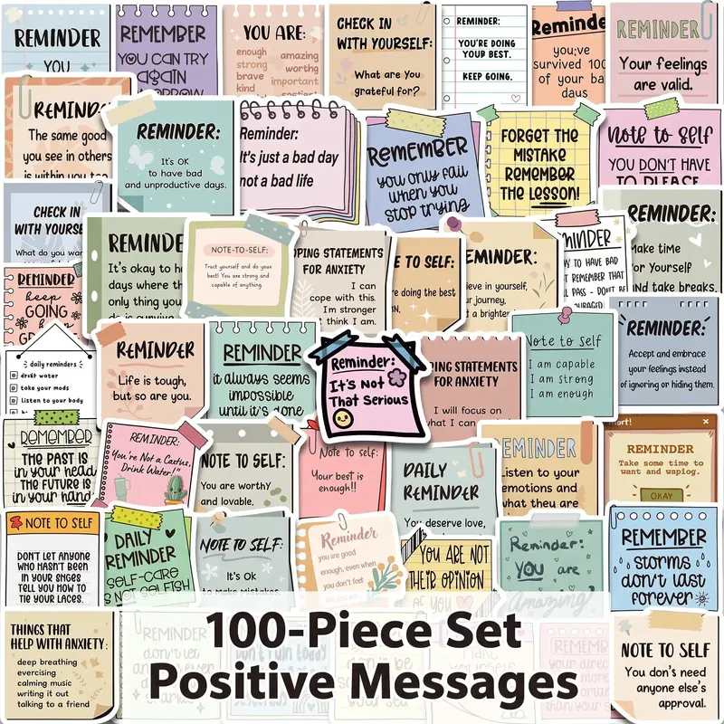 Motivational Sticker, 100pcs/set Self Adhesive Decorative Sticker, DIY Decals for Water Bottle, Laptop, Phone Case, Scrapbooking, Journal Making