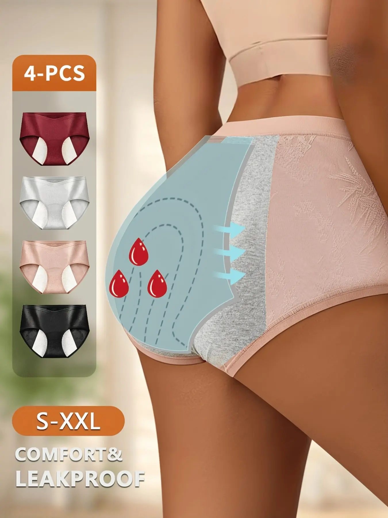4pcs Breathable Comfortable Underwear, High Elastic Leak-Proof Period Pants, Traditional Pattern Triangle Shorts, Active Women All-Day Safety