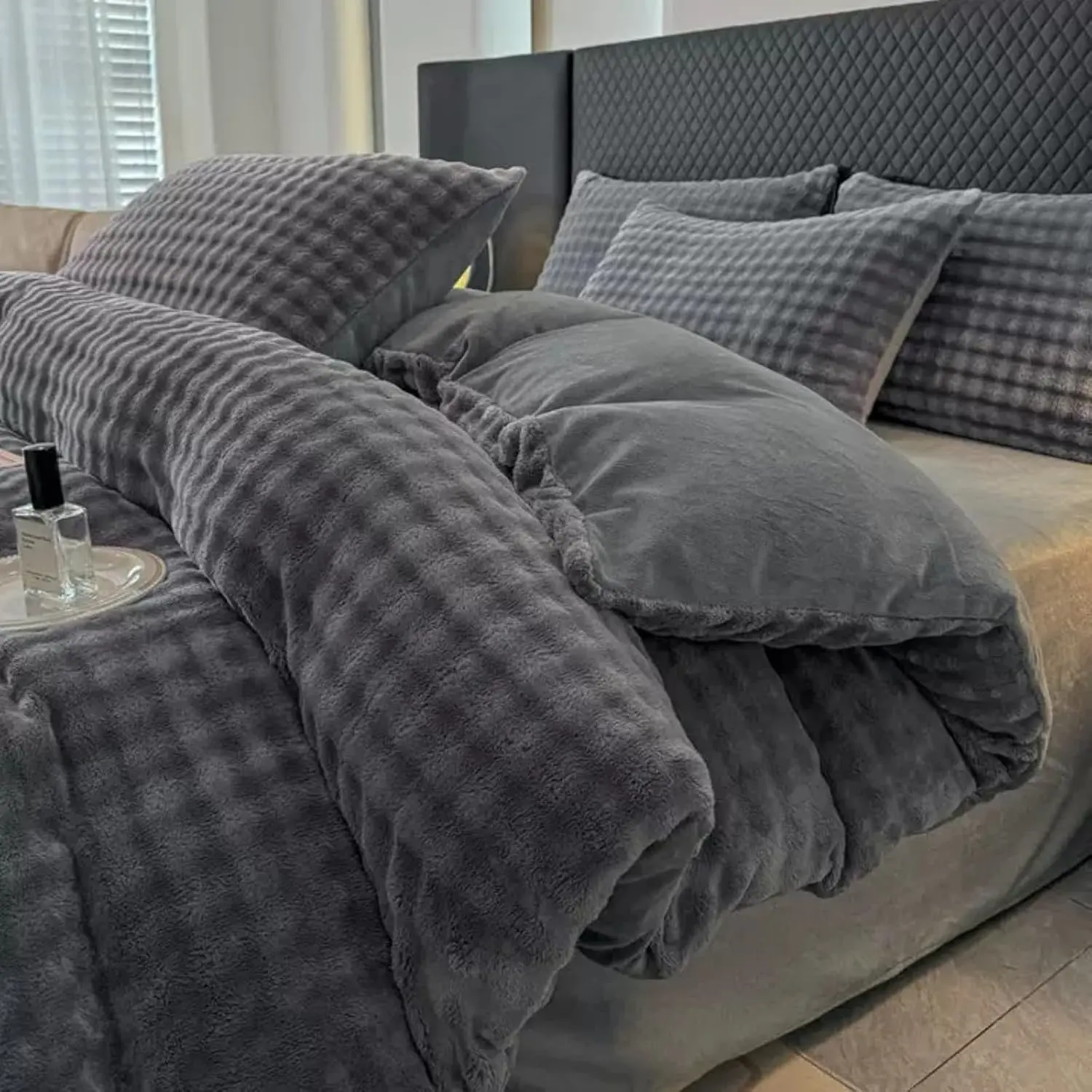 Plush Faux Comforter Sets Removable Cover -   Convertible Ultra Soft Breathable Thermal   Duvet Insert with 2 Pillowcases (Gray,79x87 in Quilt(with Insert))