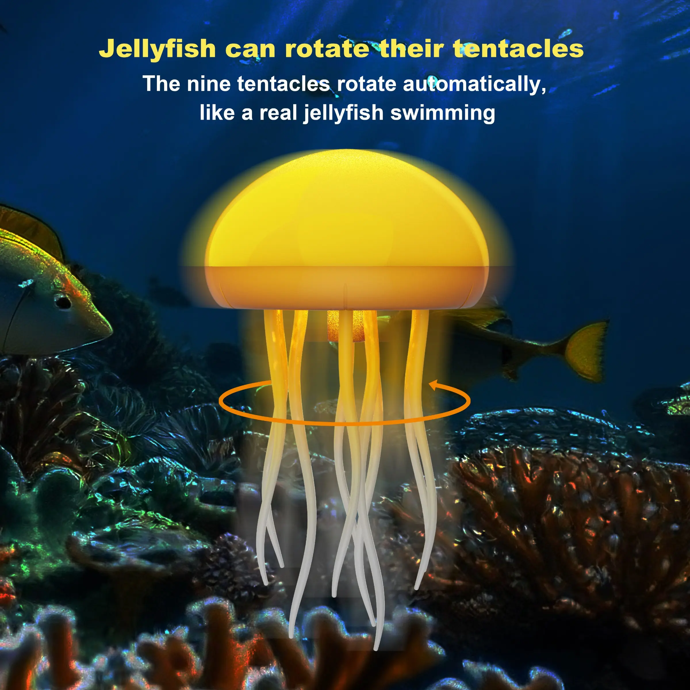 Monioutdoor Dynamic Floating Jellyfish Lamp, RGB LED Night Light, USB Rechargeable, Motion and Rotation, Multi-Scene Use