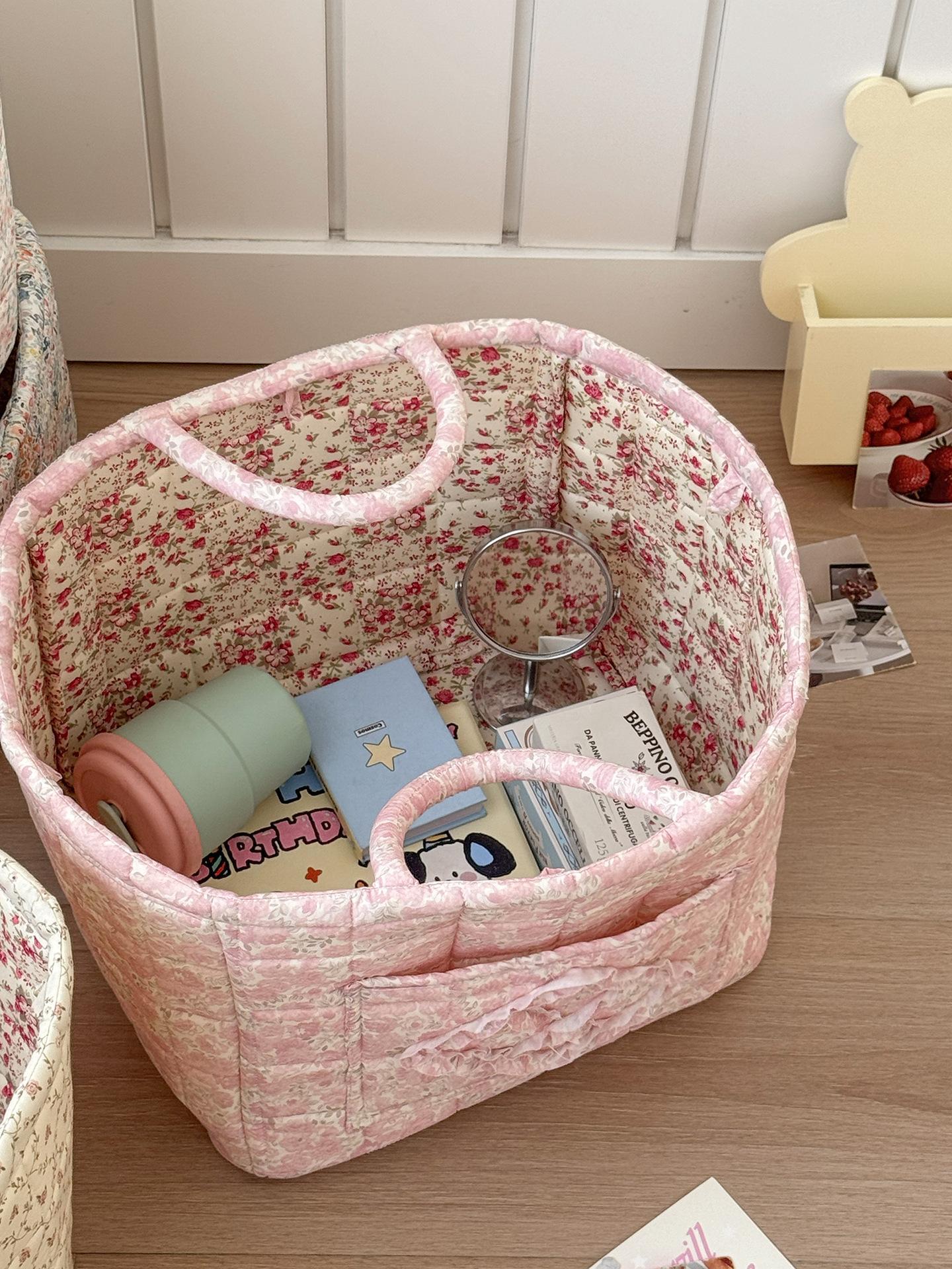 Floral Pattern Storage Basket, Portable Lingerie & Small Essentials Basket, Home Organizer for Bathroom Bedroom Office, Multipurpose Basket