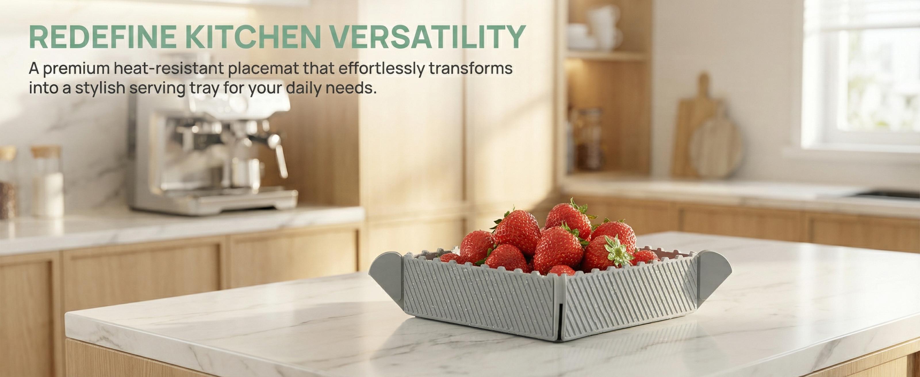 2-in-1 Magnetic Silicone Mat & Foldable Serving Tray, Non-Slip Heat Resistant Waterproof Food Grade Multi-Use Portable Serving Platter for Kitchen Counter Coffee Table Snack Dessert Random color.