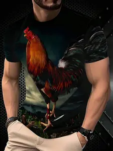 Men's 3D Rooster Graphic T-Shirt, Casual Summer Streetwear, Breathable Loose-Fit Top, short Sleeve, All-Season Wear