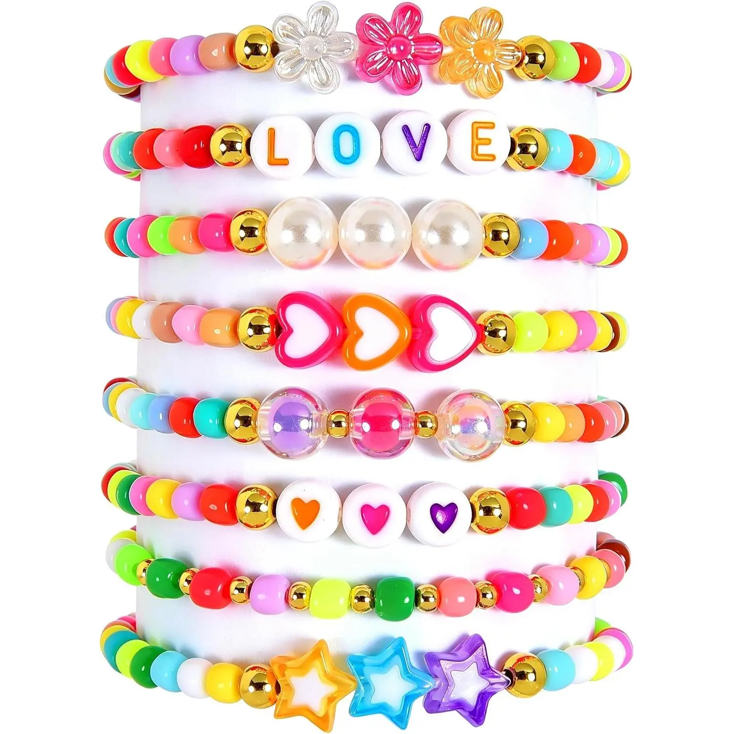 Friendship Bracelet Set for Women & Girls - Trendy    with Love Charms, Rainbow Color, Boho Beads & Adjustable Design 8-Pack