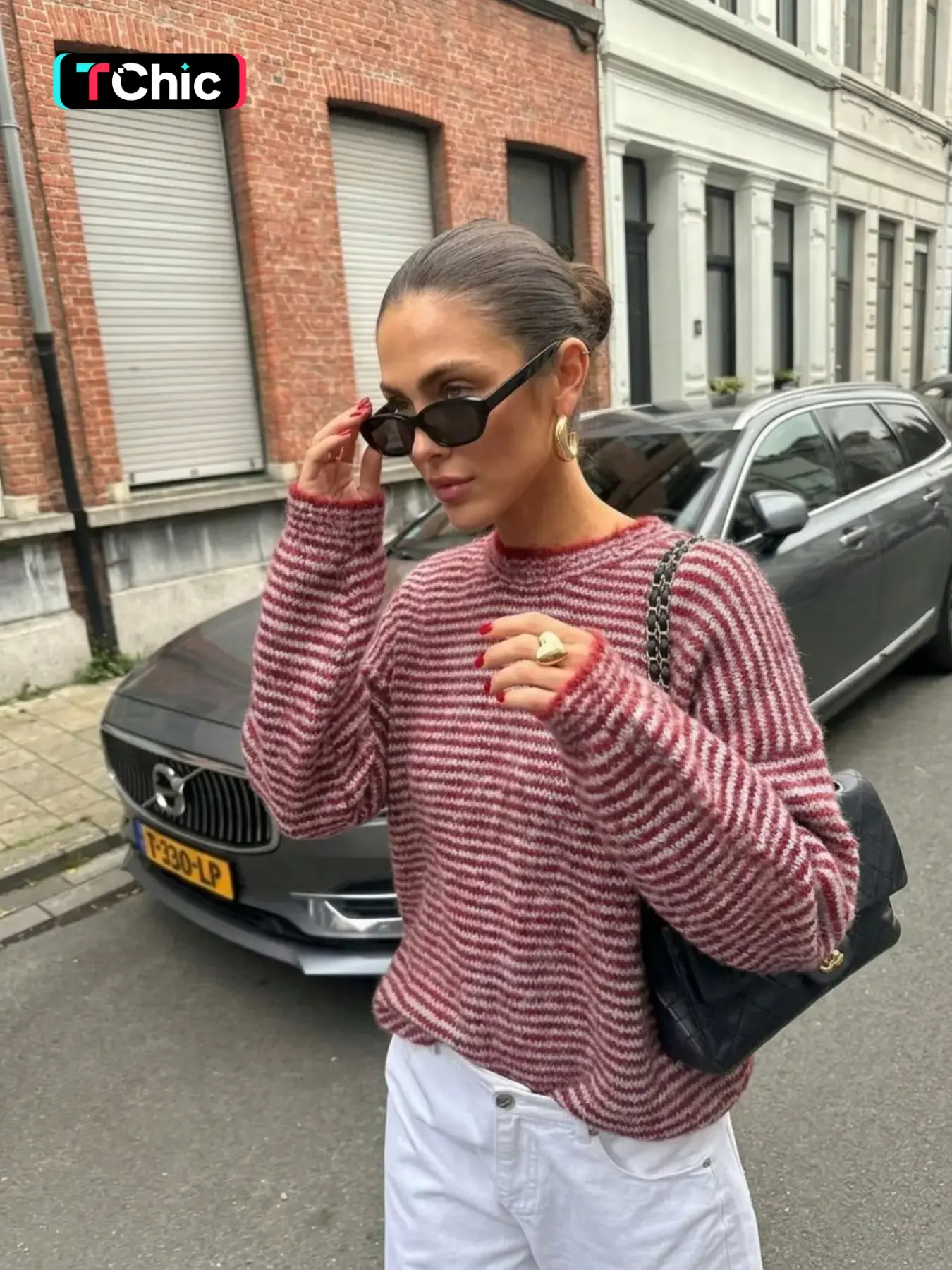 Women's Fall Winter Vintage Wine Striped Knit Sweater, Long Sleeve Round Neck Regular Fit Pullover, Cozy, Casual and Stylish Outerwear
