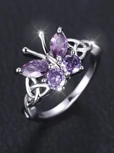 Elegant Butterfly Rings for Women Purple Zirconia Stackable Design Delicate Jewelry Perfect for Engagement Weddings Party, Daily Wear Anniversary Gift