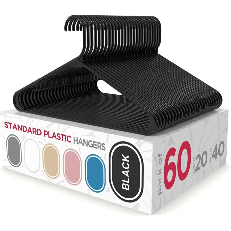 Durable Plastic Hangers for Clothes, Coats & Shirts - Thick, Tough & Space Saving - Ideal for Everyday Use, Closet Essentials & Basics