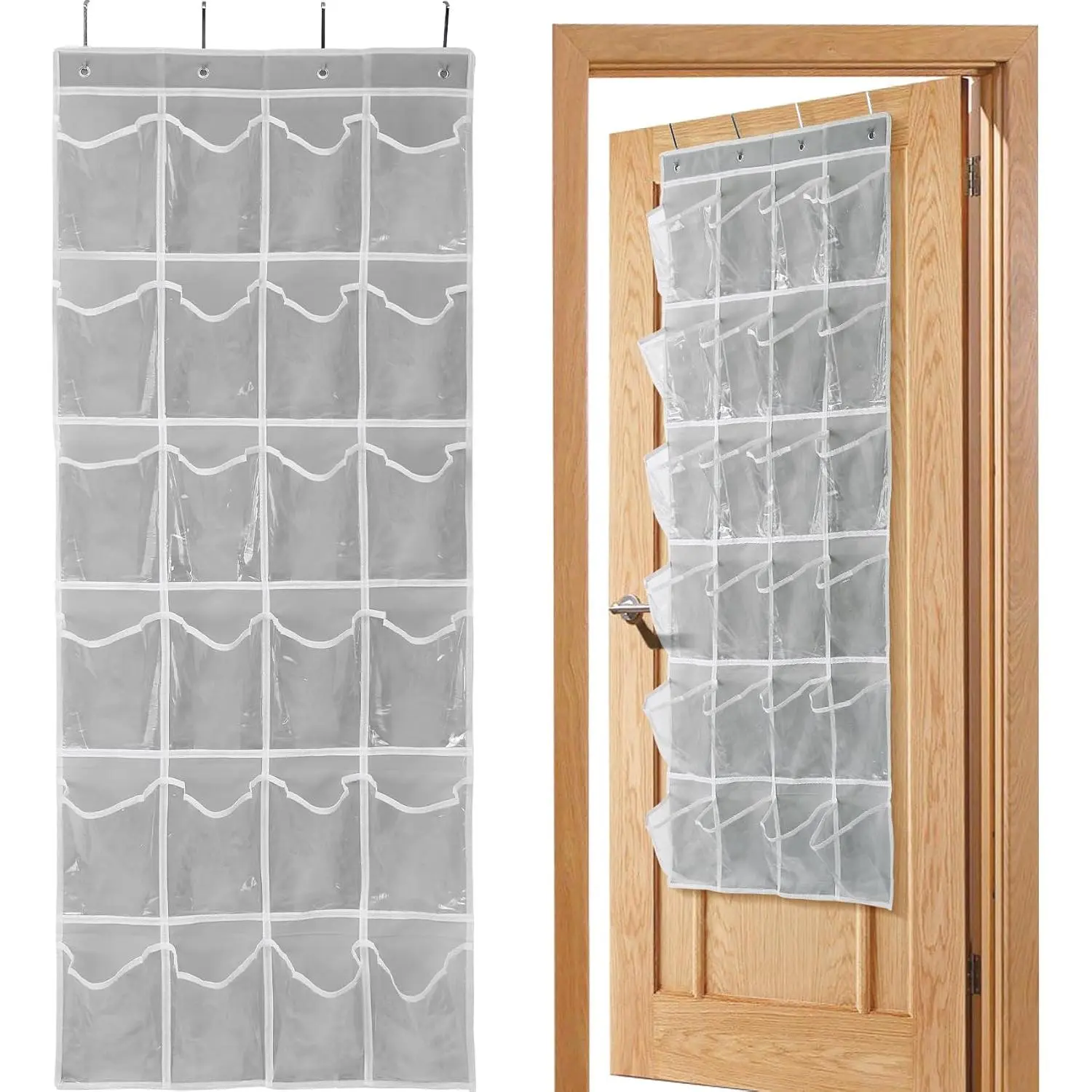 Over the Door 24 Pocket  Shoe Organizer, Space Saving  Storage Holder, Gray, (64" X 19")