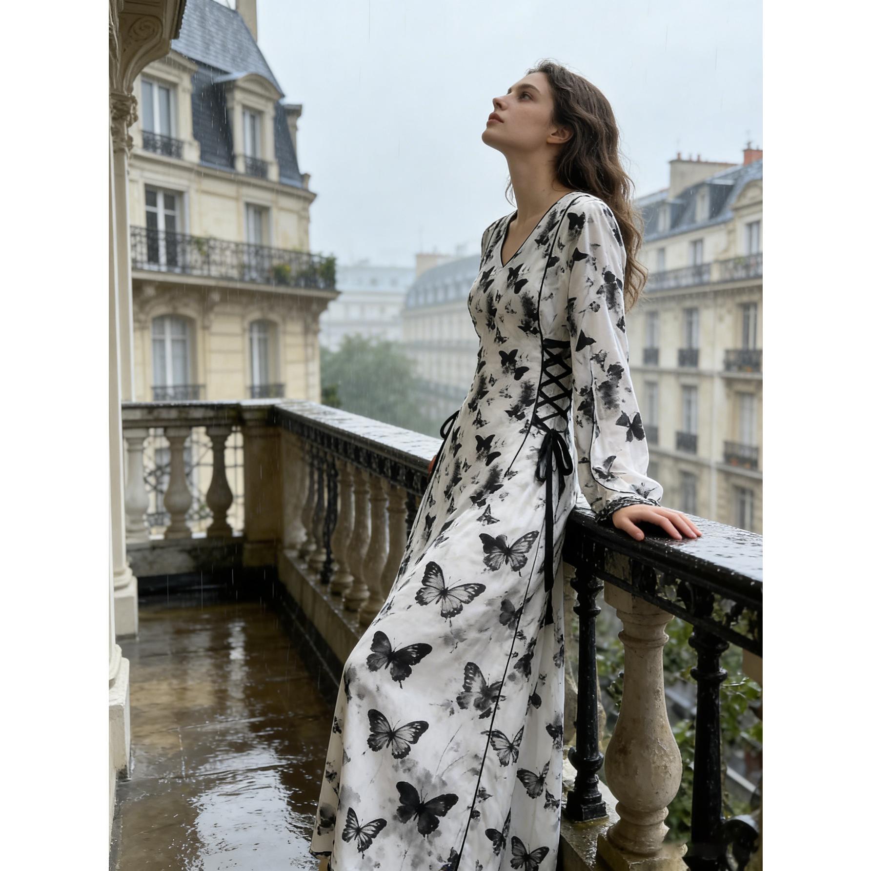 Ethereal Butterfly Print Maxi Dress Elegant V-Neck Long Sleeve Gown | Lace Trim Cuffs | S-XL | Perfect for Garden Parties, Fairy-core Photo Shoots & Romantic Dates Ethereal Butterfly Print Maxi Dress Elegant V-Neck Long Sleeve Gown | Lace Trim Cuffs | S-XL | Perfect for Garden Parties, Fairy-core Photo Shoots & Romantic Dates