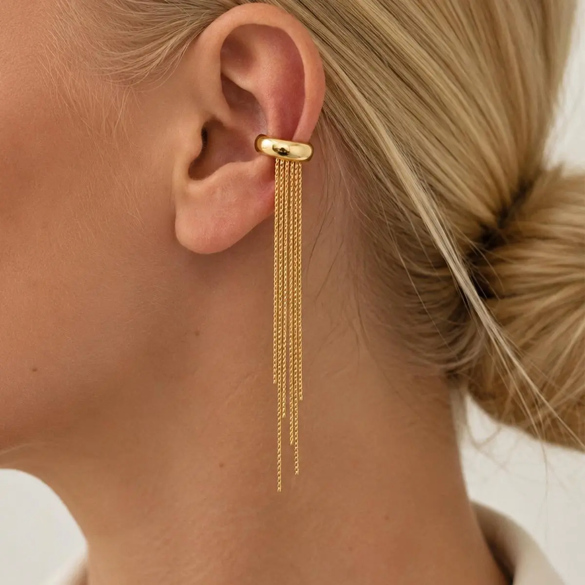 Back to School Supplies No Piercing Gold Chain Layered Tassel Cartilage Ear Cuff Dangle Y2K Baddie Aesthetic Elegant Jewelry Gift For Her