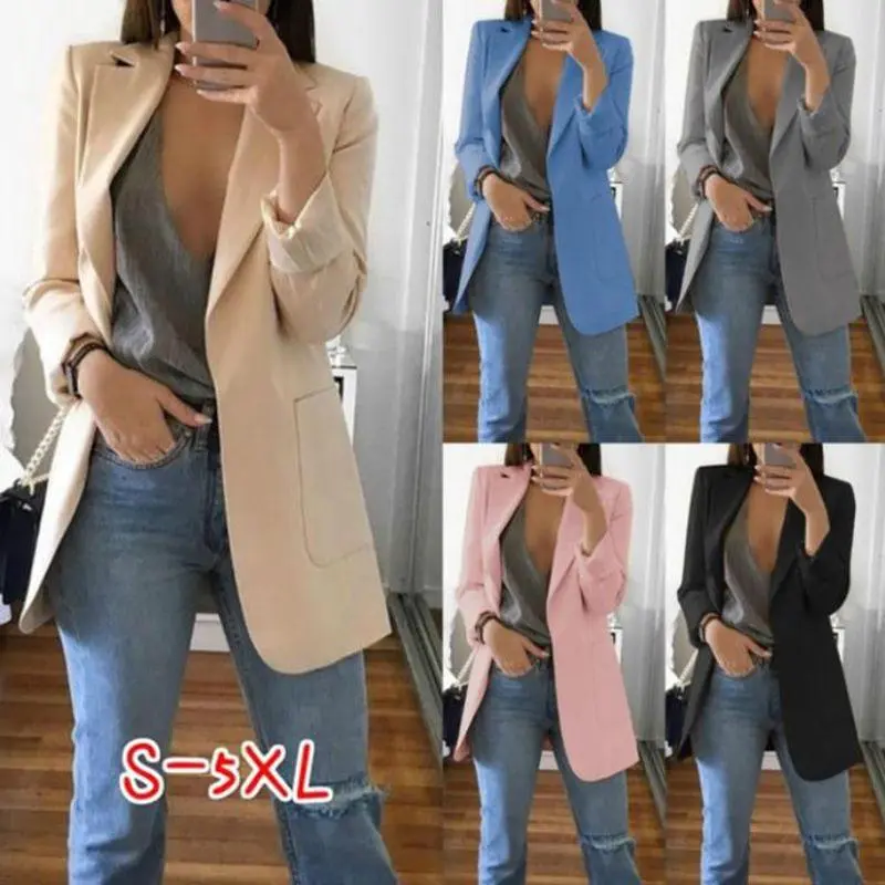Women's 2026 New Spring & Autumn Long-Sleeve Solid Color Pocket Cardigan Blazer