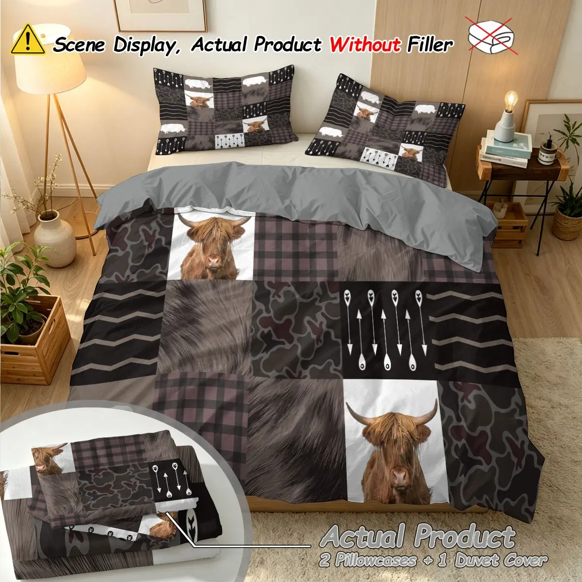 Vintage Highland Cow Print Duvet Cover Set, Soft Comfortable Bedding Set, All Room Decor, Four Seasons Use, Perfect Gift