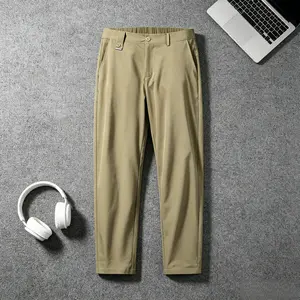 Men’s Khaki Straight Leg Smart Casual Trousers, Hybrid Waist Elastic Back Design, Wrinkle Resistant Quick Dry Pants, Old Money Style Clean Fit Office Core Minimalist OOTD Trending Menswear 2026