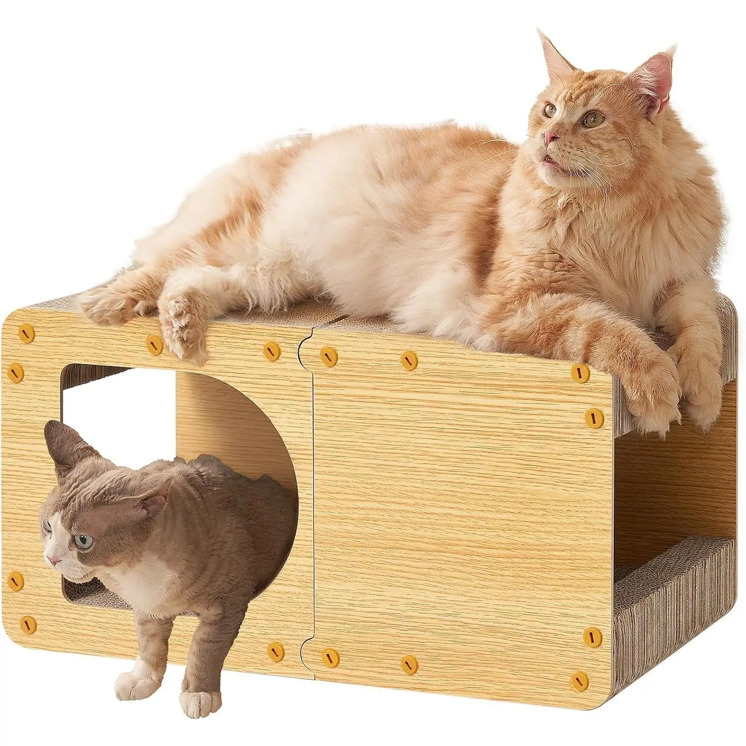 Cardboard Cat Scratcher House, 23-Inch Corrugated Cat Scratcher for Indoor Cats, Extra Large Scratching Board Pad, Brown