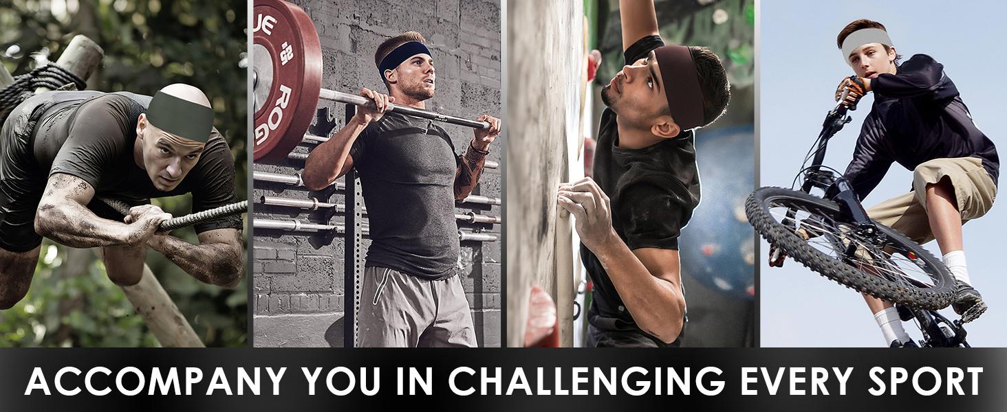 Sport Headbands for Men - 7 Pcs Sweat Absorbent Running Headband for Fitness Workout Running Rugby Baseball Yoga High Intensity Interval Training, Unisex Sweatband for Both Men and Women